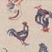 rooster print in blue and beiges